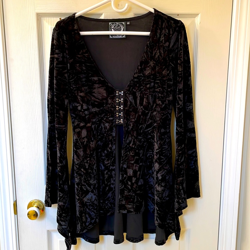 Killstar split bell sleeve velvet short duster top